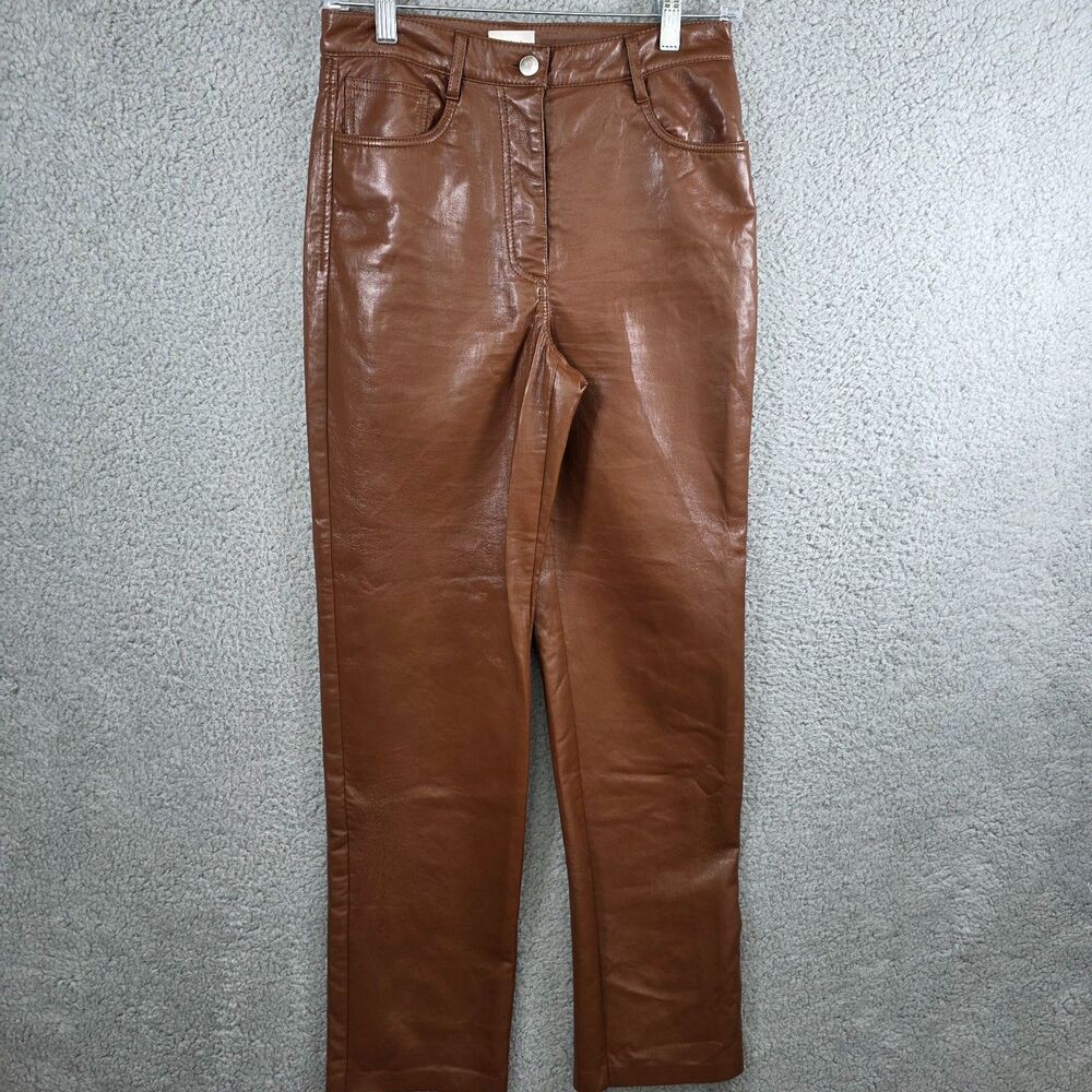Aritzia Wilfred Melina Vegan Leather Straight Leg Pants Brown Cognac Size 4